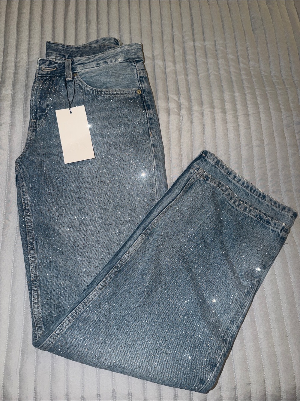 Zara Sparkle Light Blue Straight-Leg Jeans